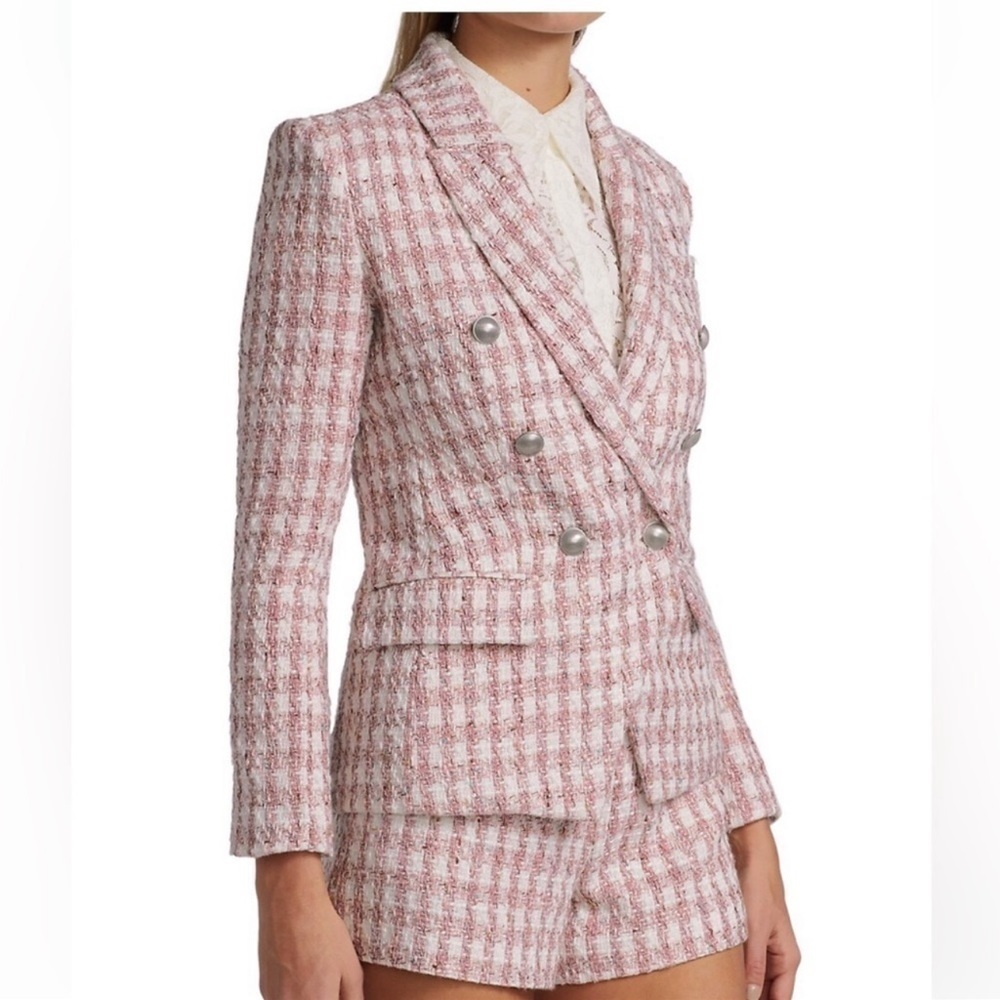 L’AGENCE White Pink Tweed Kenzie Blazer Jacket